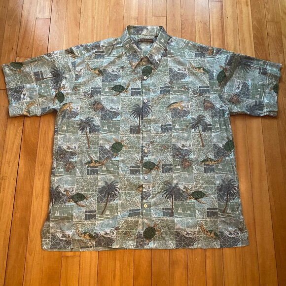 Tori Richard Men's Hawaiian Button Down Shirt Turtle Palm Tree Print Size XL H13 - Picture 1 of 5